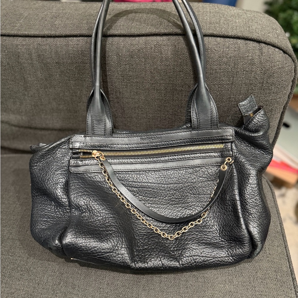 See By Chloe Black Leather Shoulder Bag with Gold Chain